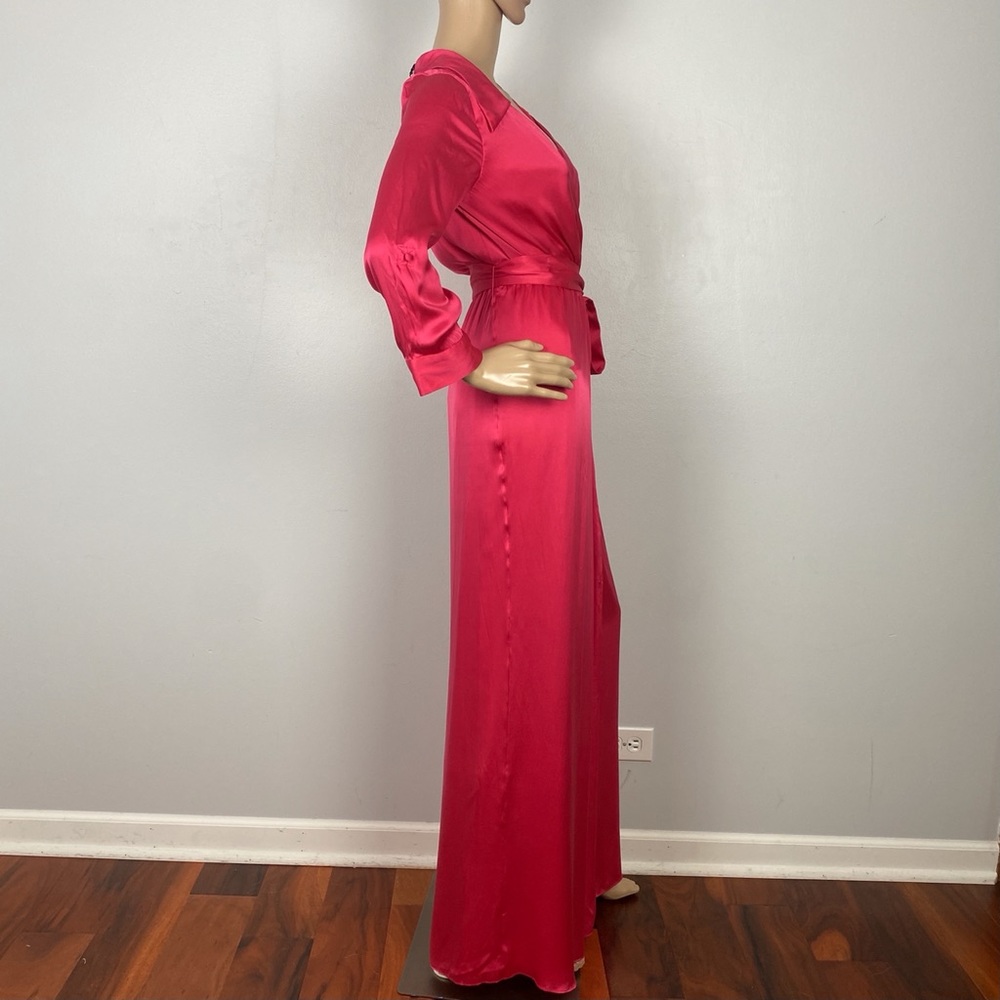 NEW ALICE + OLIVIA PINK SILK WRAP MAXI DRESS - Picture 6 of 12